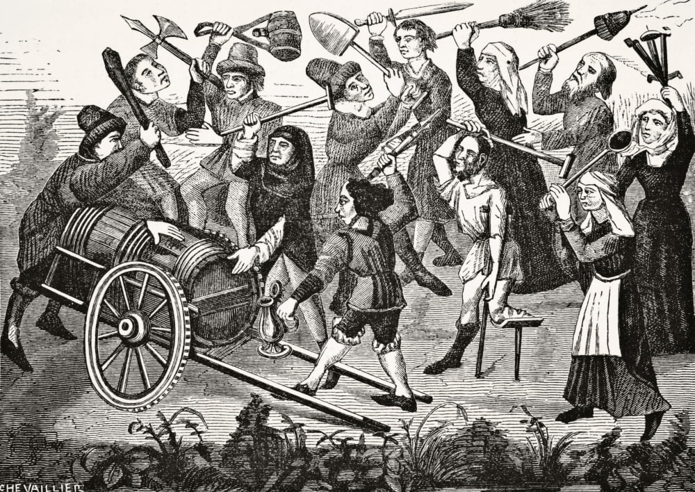 Battle Of Peasants And Beggars Over A Barrel Of Wine After A Miniature In Roi Modus A 15Th Century Manuscript From Science And Literature In The Middle Ages By Paul Lacroix Published London 1878 Canva