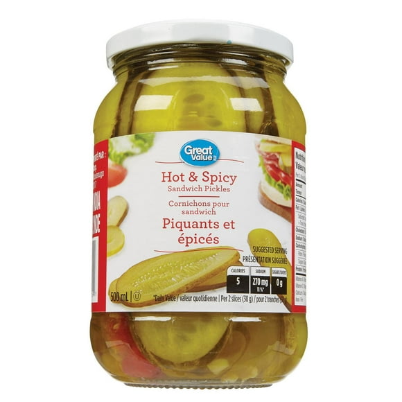 Great Value Hot & Spicy Sandwich Pickles, 500 mL