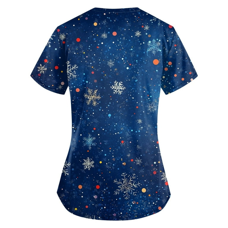 Ovticza Plus Size Christmas Scrub Top for Women V Neck Short