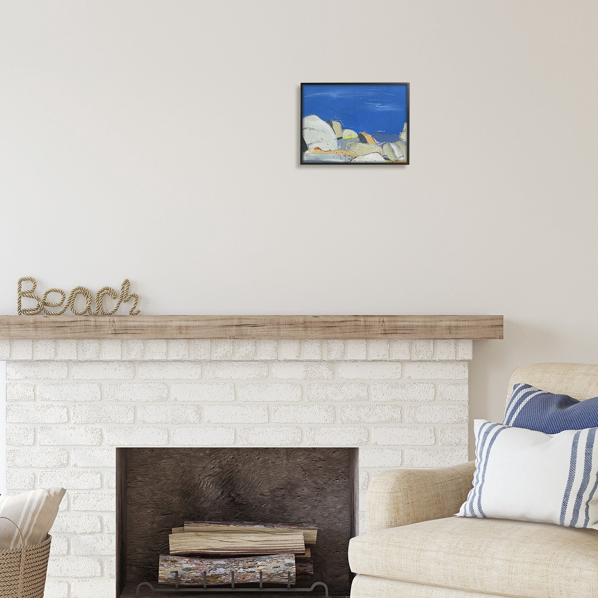 Stupell Industries Abstract Ocean Cliff Rocks Coastal Painting Black Framed Art Print Wall Art