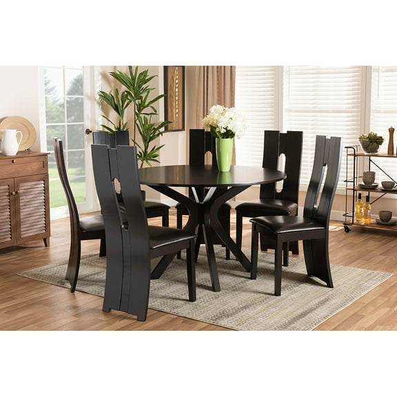 Baxton Studio Kenyon Modern and Contemporary Dark Brown Faux Leather Upholstered and Dark Brown Finished Wood 7-Piece