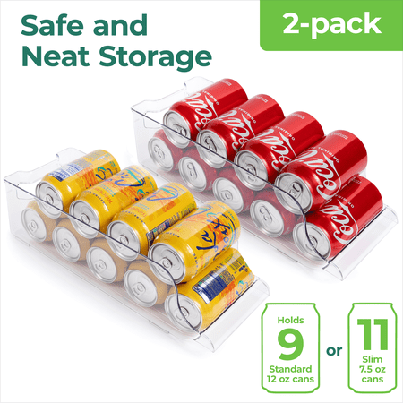 Greenco Set of 2 Clear Plastic Stackable Refrigerator Can Holder Storage Container  13.5 x 5.5 x 3.75  Clear