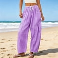 thumbnail image 3 of vigerkar Casual Wide Leg Plaid Barrel Pants for Women Drawstring Low Waist Palazzo Harem Trousers with Pockets (Purple, XL), 3 of 6