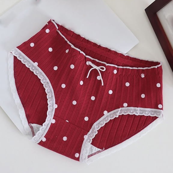 Gapacks Wine Cotton Panties for Women - Cute Polka Dots with Lace & Bow, Breathable Comfortable Everyday Underwear, Size M