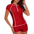 thumbnail image 5 of Brnmxoke Tankini Swimsuits for Women with Long Shorts Summer Casual Zip Up Short Sleeve Rash Guard Set Two Piece Swim Shirts with Shorts Padded Swimwear Beach Outfits Red,L, 5 of 5