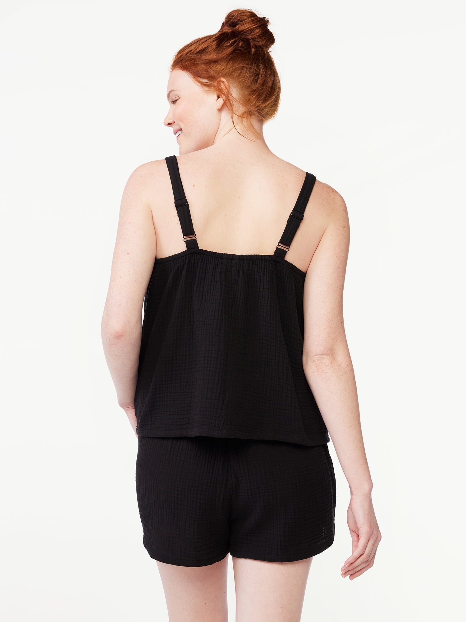 Joyspun Women's Gauze Smocked Cami Top and Shorts Sleep Set, Sizes S to 3X