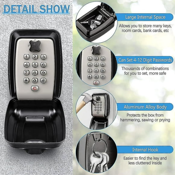 Key Box Wall Mounted Large Key Box Secure Waterproof Outdoor Key Box With 12 Code Rustproof Weatherproof Heavy Duty Key Safe For Home School Office Fa