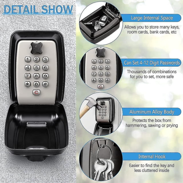 Key Box Wall Mounted Large Key Box Secure Waterproof Outdoor Key Box With 12 Code Rustproof Weatherproof Heavy Duty Key Safe For Home School Office Fa