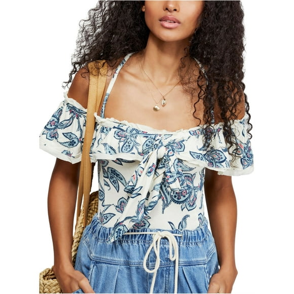 Free People Womens Cha-Cha Off the Shoulder Blouse, White, Medium