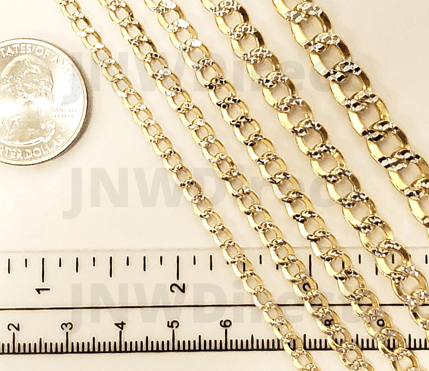 10K Yellow Gold 2.5mm Womens Diamond Cut White Pave Curb Cuban Chain Bracelet 7" 