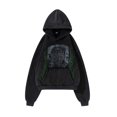 thumbnail image 3 of Sudadera con capucha y cremallera estilo urbano de Estados Unidos, con estampado gótico grunge de enredadera, holgada, estilo retro Y2k, color negro, de gran tamaño, 3 of 5