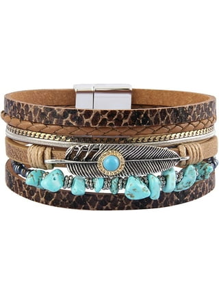 july supply leather wrap bracelet kit - turquoise beads, brown leather