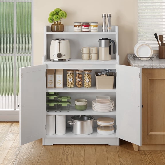Freestanding Kitchen Pantry Cabinet, Jolifa Buffet Sideboard with 2 Doors & 2 Adjustable Shelves, Small Storage Cupboard for Kitchen, Dining Room, Living Room, Hallway, White