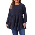 thumbnail image 1 of Blusas de peplum sueltas de manga larga para mujer de tallas grandes Agnes Orinda, cuello redondo, 4X, azul marino, 1 of 6