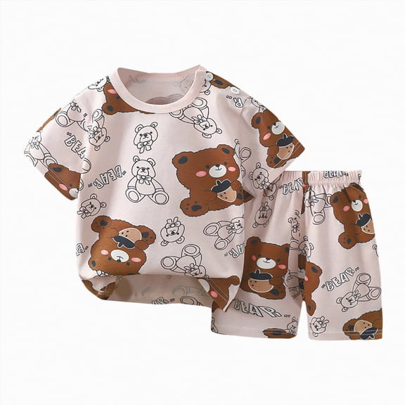Duqingm Baby Girl Summer Clothes Baby Girl Clothes Toddler Baby Girl Clothes Short Sleeve T-Shirt Top Shorts Outfits 5Pcs Set Brown,12-18 Months