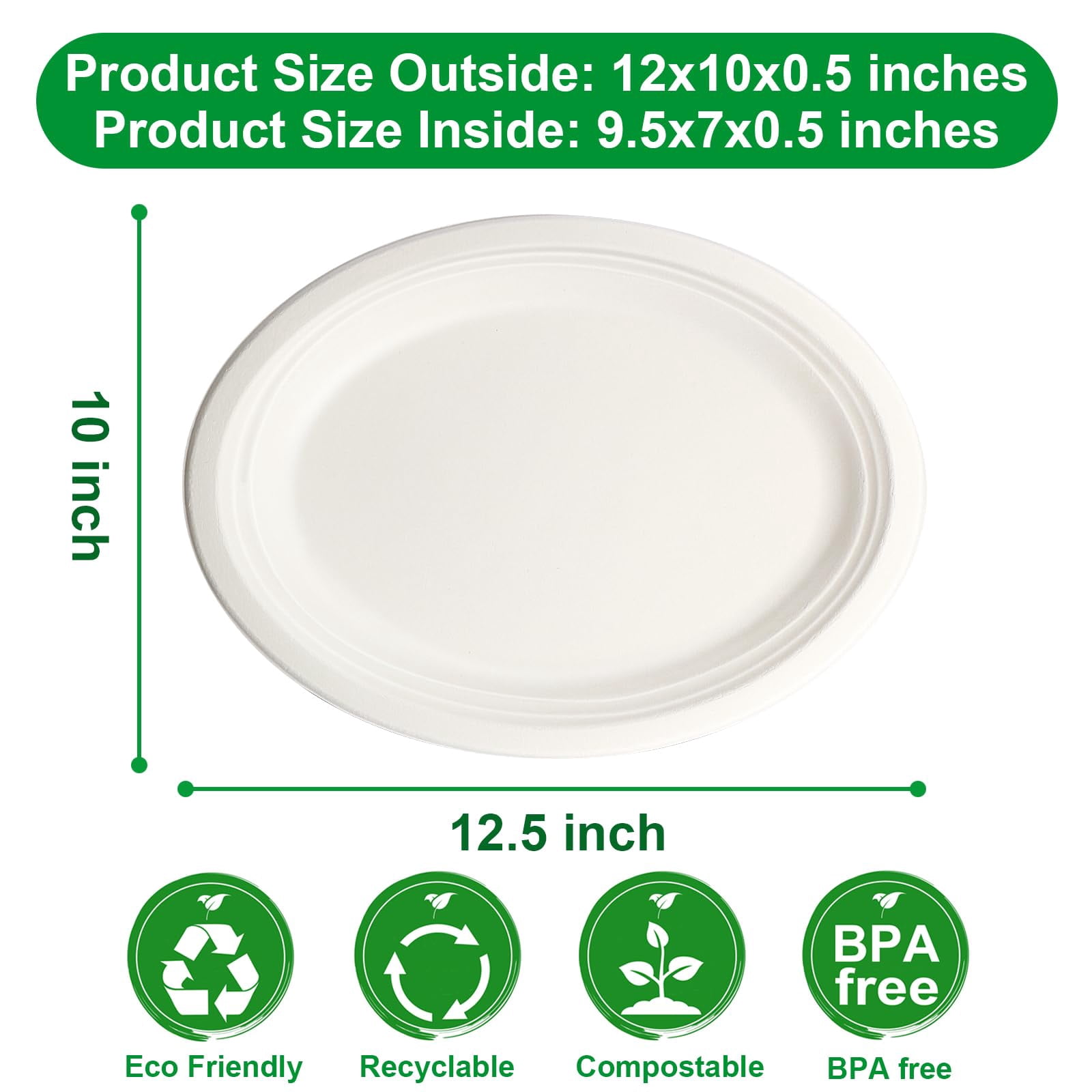 500 Pack 10" x 12.5" Inch Paper Plates, 100% Compostable Paper Plates, Eco-Friendly Heavy Duty Disposable Plates for Picnics, Dinner, Birthday Party, Camping, BBQ