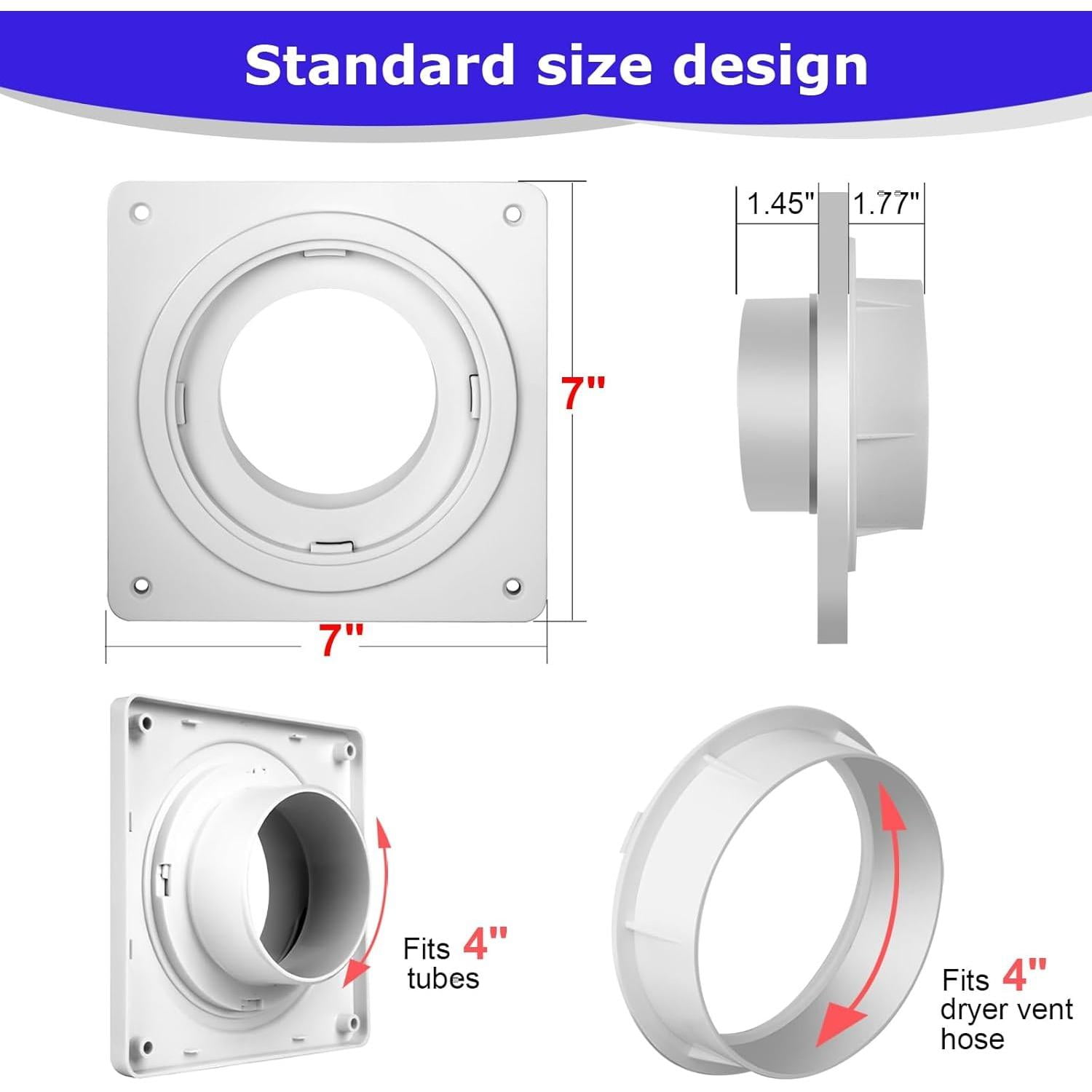 Dryer Vent Hose Connector Kit,dryer Vent Wall Plate With Hose(4 Inch 8 Feet),dryer Duct Connector With Quick Connect & Disconnect,covers Area 7inch X 7inch,fits 4 Inch,for Dryer Washer Bathroom