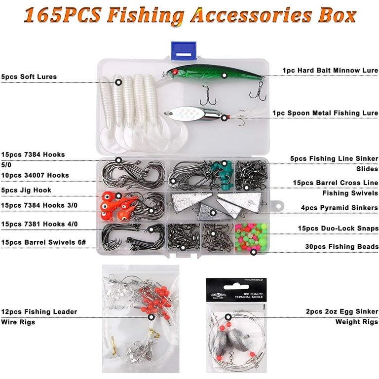 OROOTL 165pcs Surf Fishing Tackle Kit Saltwater Fishing Lures, Fishing Hooks  Swivels Spoons Sinker Leader Rigs Minnow Lures Fishing Accessories Fishing  Gear Tackle Box for Saltwater Beach 
