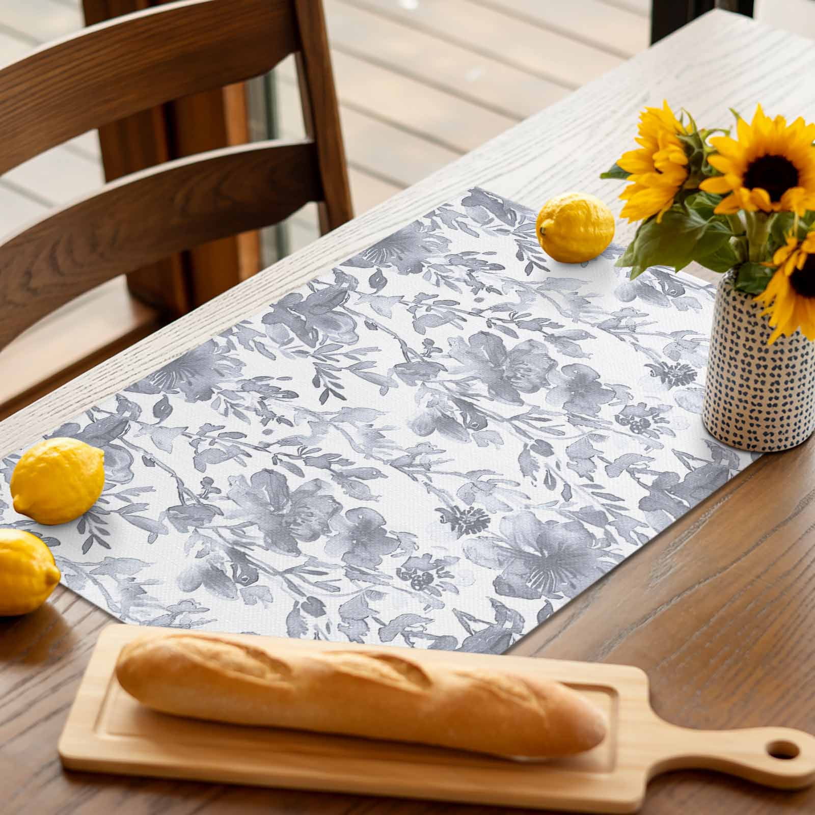 Placemat Watercolor Flower Placemats for Dining Table Gray Floral Plant Washable Table Mats for Party Kitchen Dining Decoration