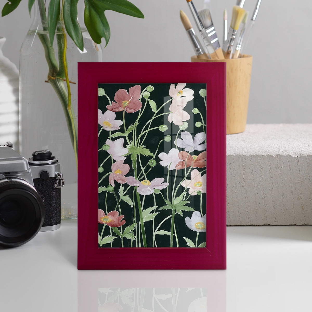 Anemone Dance III -Framed Print w/glass-Cherry Red