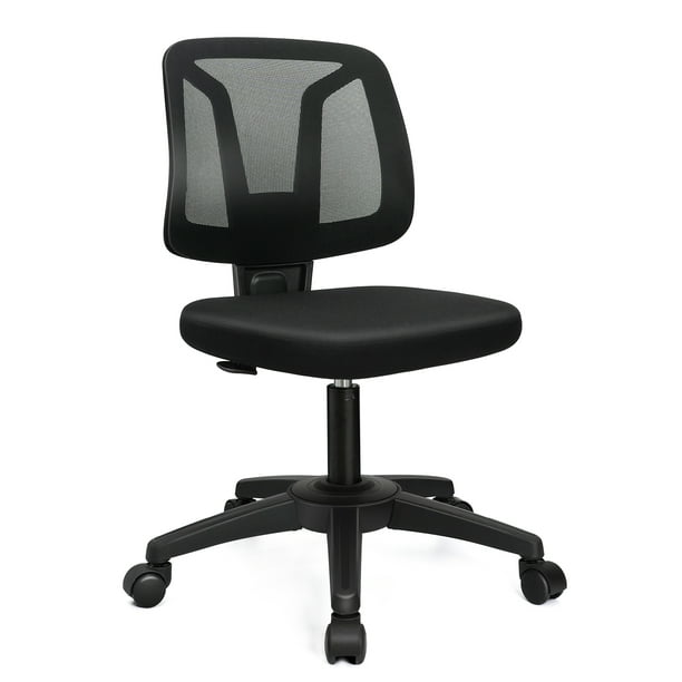 Armless Office Chair, Small Desk Chair with Lumbar Support Height Adjustable, Black