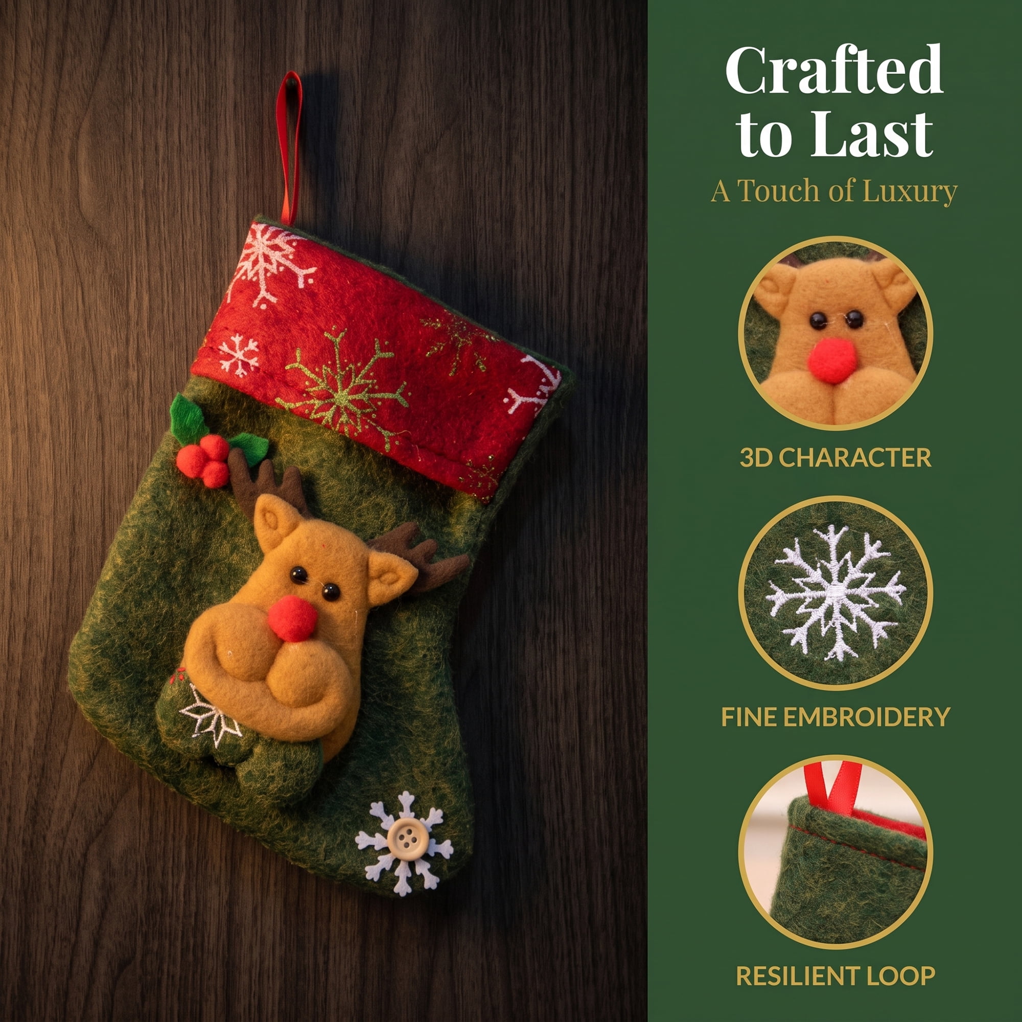 Unique Bargains Braided Knit Christmas Stocking Double Layer Hygge Sock Green Deer 6"