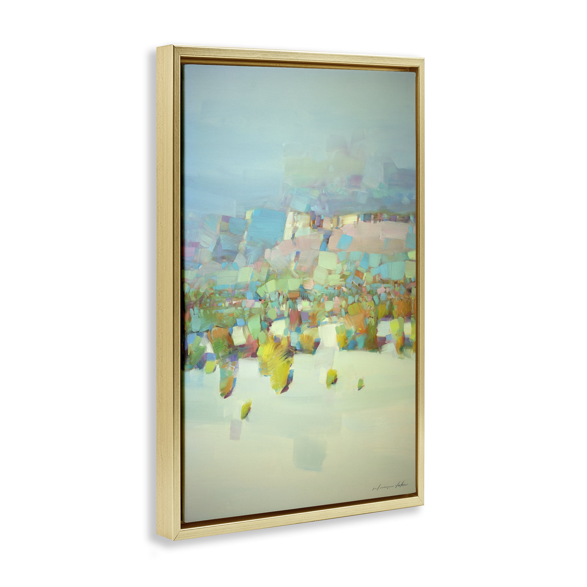 Stupell Industries Contemporary Beach Landscape Abstract Painting Gold Floater Framed Canvas Art Print Wall Art, 17 x 25