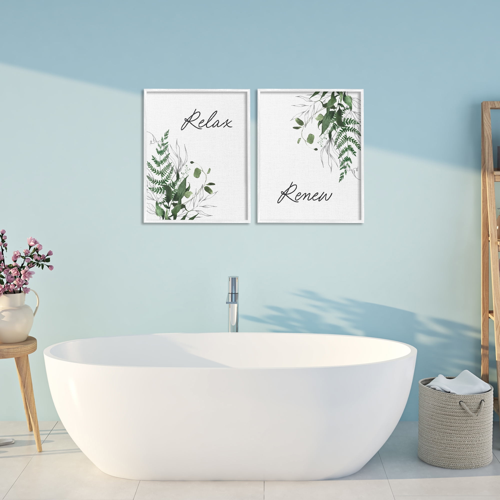 Relax Renew Botanical Leaves 2 Piece White Framed Giclee Art Set, design by Lettered and Lined