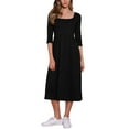 thumbnail image 2 of INSPIRE CHIC Waffle Knit Dress for Women 3/4 Sleeves Square Neck Midi Dress XS Black, 2 of 6