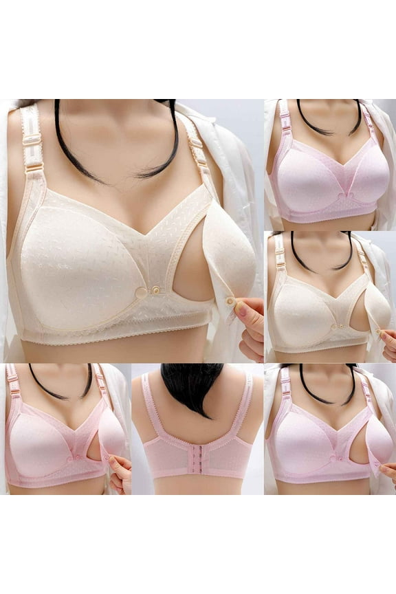 Womens Nursing Bras Cotton Wirefree Maternity Bra Ultra Comfortable Lifting Up Pregnancy Bralettes Button Open Front Nursing Bras Pink 42/95