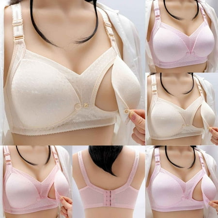 CFLVAEK Womens Nursing Bras Cotton Wirefree Maternity Bra Ultra Comfortable Lifting Up Pregnancy Bralettes Button Open Front Nursing Bras Pink 40/90