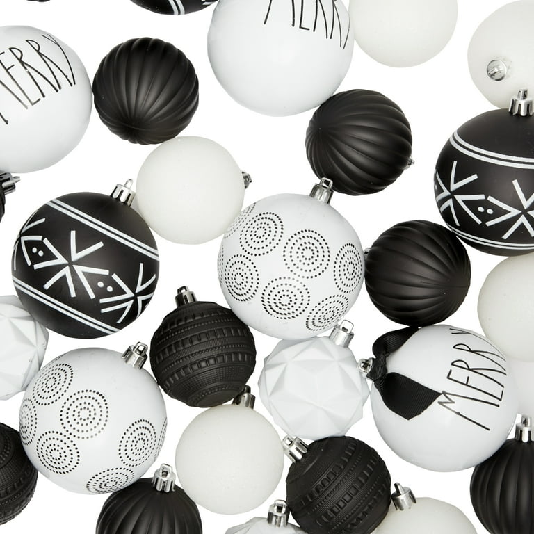 Holiday Time White and Black Shatterproof Ornaments 17.72