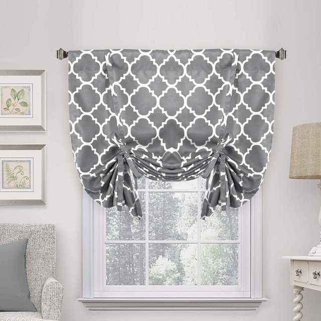 Cortina opaca con aislamiento térmico Panel de bolsillo para barra de sombra con amarre ajustable para ventana pequeña-42 de ancho por 63" de largo Patrón floral vintage en salvia y marrónGris marroquí