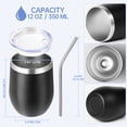 thumbnail image 2 of Neihepal 12oz Stainless Steel Wine Tumbler with Lid and Straw, Double Wall Vacuum Insulated Travel Cup, (Black,4 Set), 2 of 7