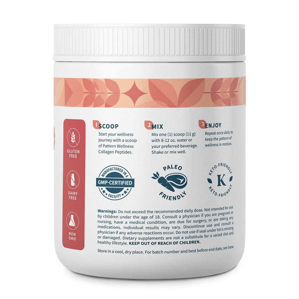 Pattern Wellness Collagen Powder Supplement (Types I & III) - Grass Fed - Unflavored, 16 oz