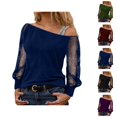 thumbnail image 1 of Sparkly Tops for Women 2026 Spring Fashionable Y2K Long Sleeve Off Shoulder Mesh T Shirts Going out Top Rave Outfits, 1 of 4