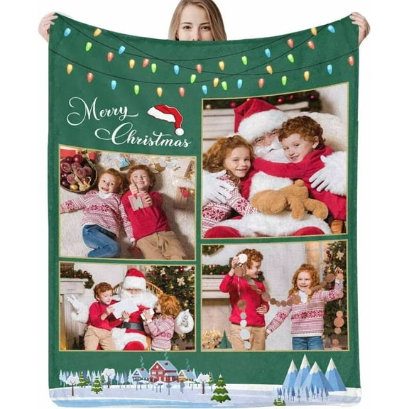 AISENIN Custom Throw Blanket with Photos Collage,Personalized Soft Fleece Blanket Gifts for Christmas New Year Gift for Grandmother,Wife Customized Gifts