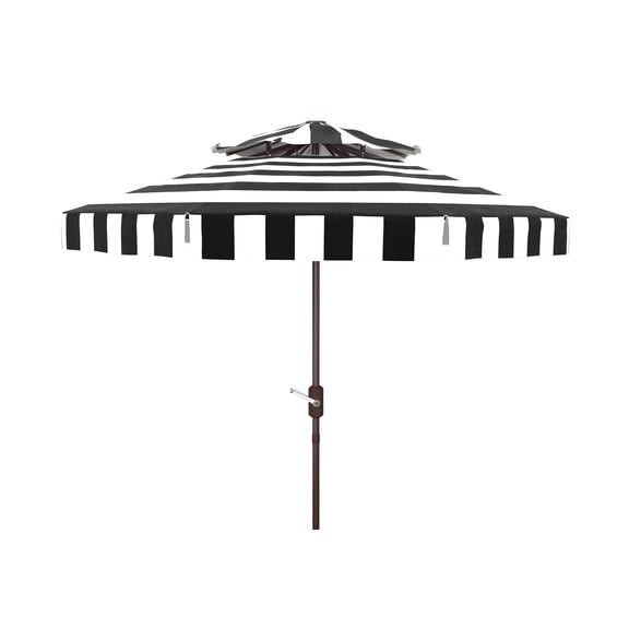Safavieh Elsa Fashion Line 9ft Metal Double Top Market Umbrella in Black/White