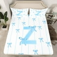 thumbnail image 2 of Castle Fairy Teens Boys Girls Bowknot Personalized Initial Z 4-Piece Full Size Sheets,Blue Geometric Stripes Bed Sheets,Dreamy Princess Lightweight Sheet Sets,Microfiber Bedroom Decor, 2 of 7