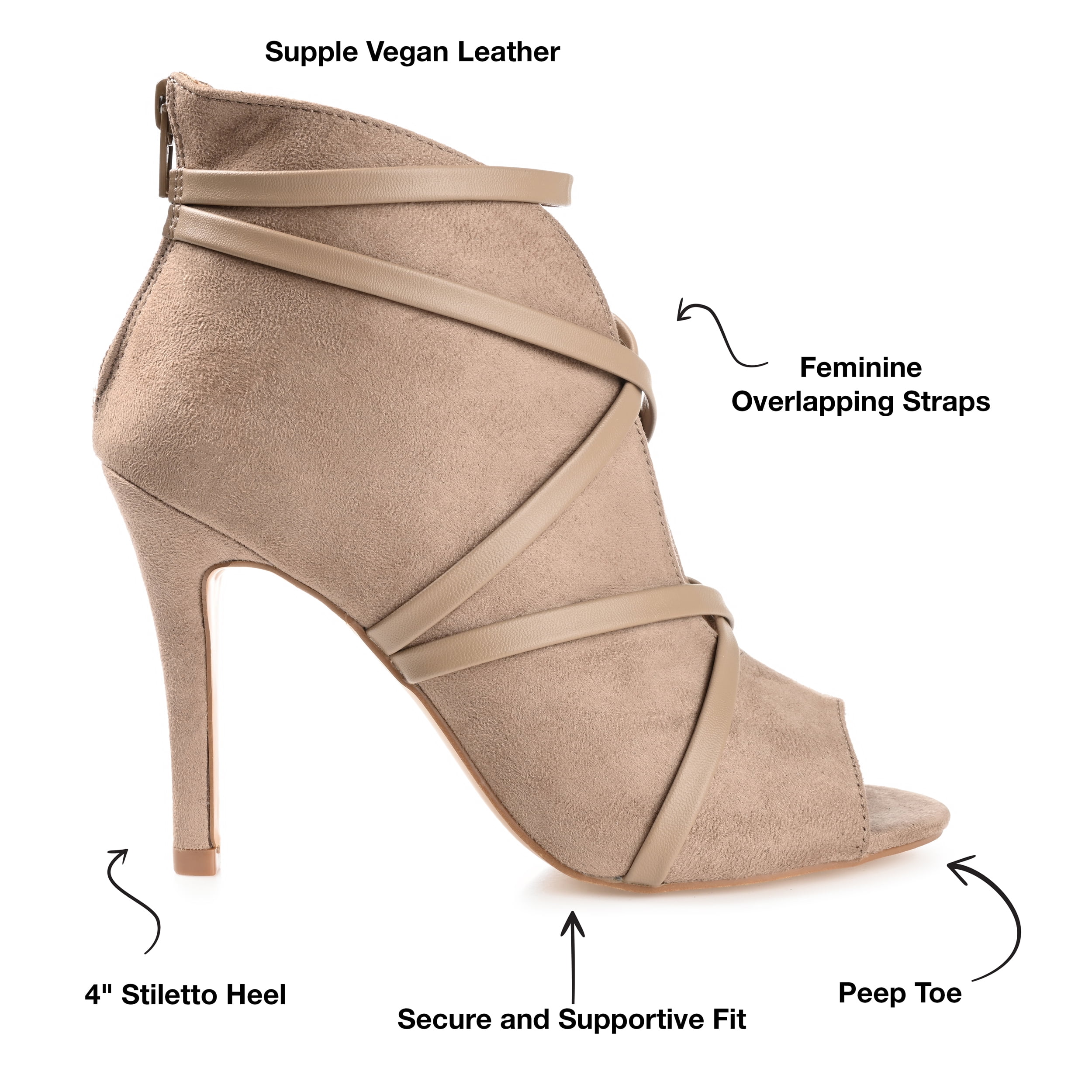 Journee Womens Samara Back Heel Zip Peep Toe Stiletto Booties, Widths Available