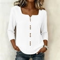 thumbnail image 3 of cocolona Womens Square Neck Tops Button Down 3/4 Sleeve Casual Shirts Trendy Solid Color Blouses, 3 of 7