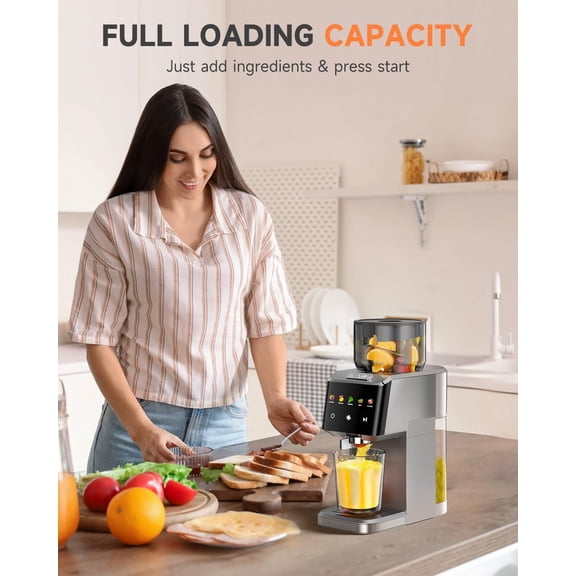 Cold Press Juicer - Large 5.12" Feed Chute, Easy to Clean Slow Masticating for Nutrient Retention Quiet 250W Motor - Silver