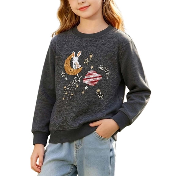 Bixock Toddler Girls Graphic Sweatshirts,Long Sleeve Tops for Girls,Kids Crewneck Pullover Tops Solid Color Cotton Sweatshirt Print Casual Top Boys Girls Casual Sport Outerwear Girls Clothings