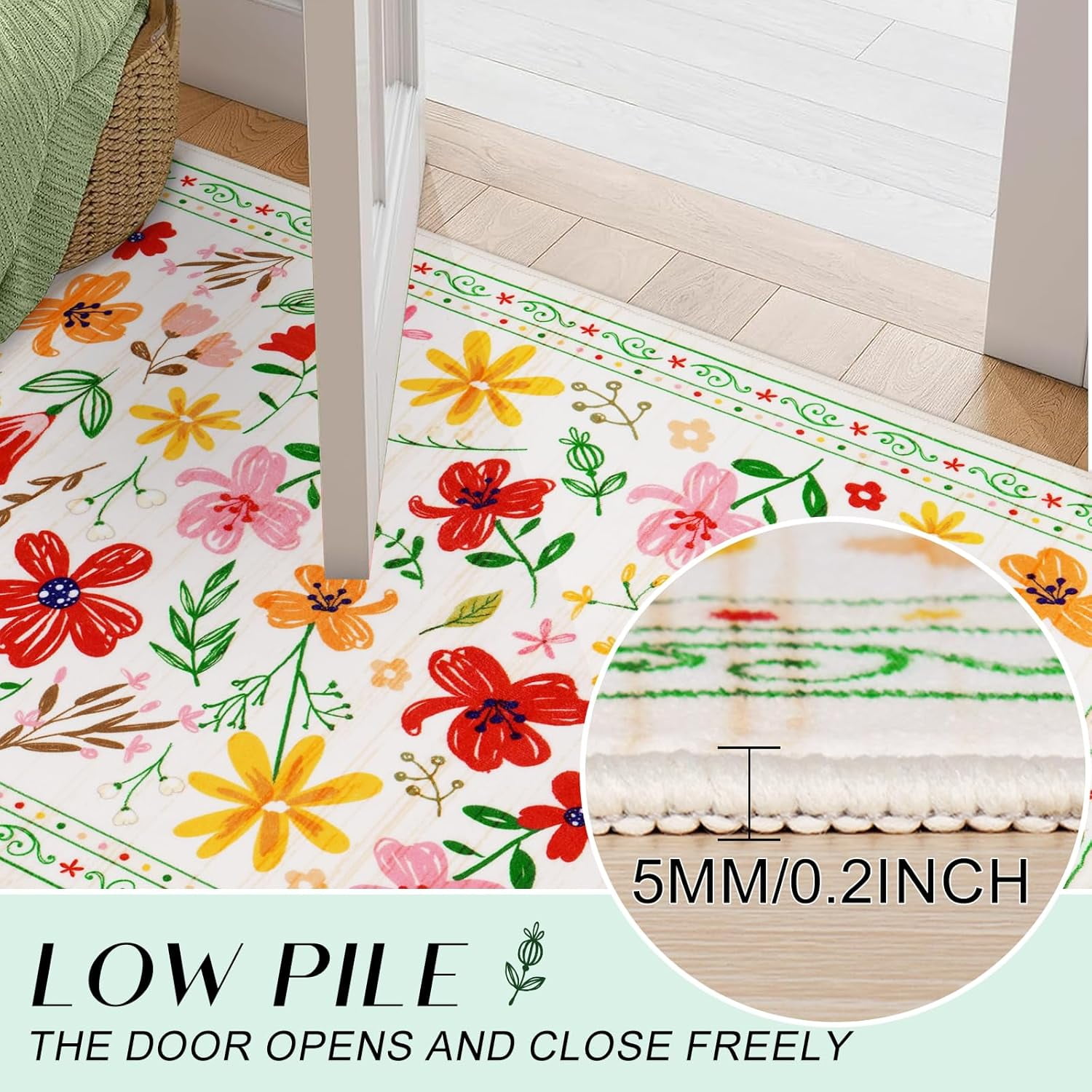 BLEUM CADE 8x10 Area Rug, Floral Rugs for Living Room, Lightweight Non Slip Washable Rug, Indoor Low Pile & Non-Shedding Vintage Rugs Carpet for Bedroom, Living Room, Dining Room, White