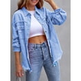 thumbnail image 4 of FOCUSNORM Women's Spring Autumn Denim Coat Lapel Long Sleeve Solid Color Button Up Ripped Jacket, 4 of 7