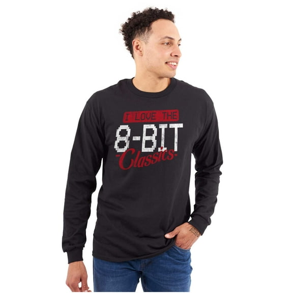 I Love 8 Bit Classics Arcade Gamer Plus Size Long Sleeve Graphic Tee Shirt Brisco Brands 2X
