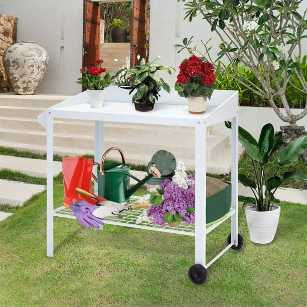 Kinbor Steel Garden Potting Bench Work Station With Push Handle Wheels Utility Table Galvanized Com - Garden Potting Bench On Wheels Kinbor Steel Garden Potting Bench Work Station With Push Handle Wheels Utility Table Galvanized Com - Garden Potting Bench On Wheels