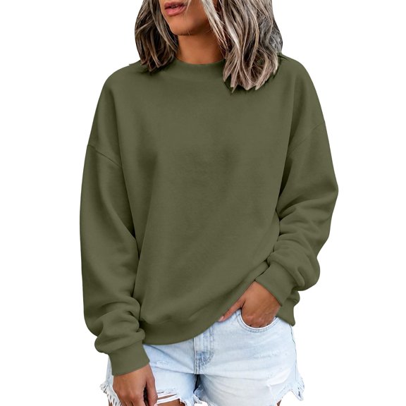 Women's Sweatshirt Long Sleeve Crew Neck Casual Loose Fit Pullover Tops Soft Comfortable Basic Solid Color Fall Winter Fashion Outfit Trendy Oversized Hoodie