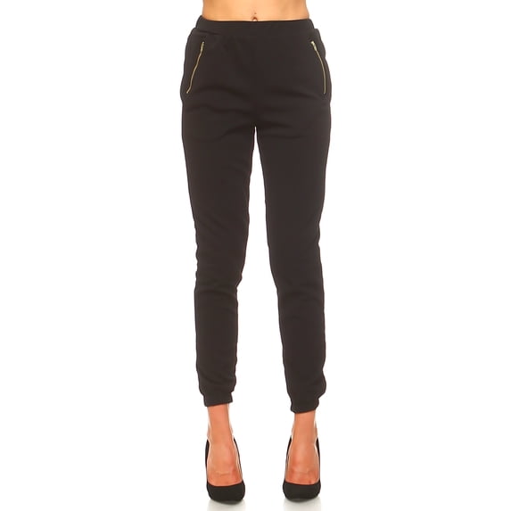 Exclusive Women's High Waisted Zipper Pants - Black - Large