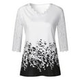 thumbnail image 4 of LEAVINGSUO Women's Plus Size Round Neck Long Sleeve Women's Lace 3/4 Sleeve V Neck T Shirt Ladies Floral Blouse Tunic Tops Plus Size, 4 of 4